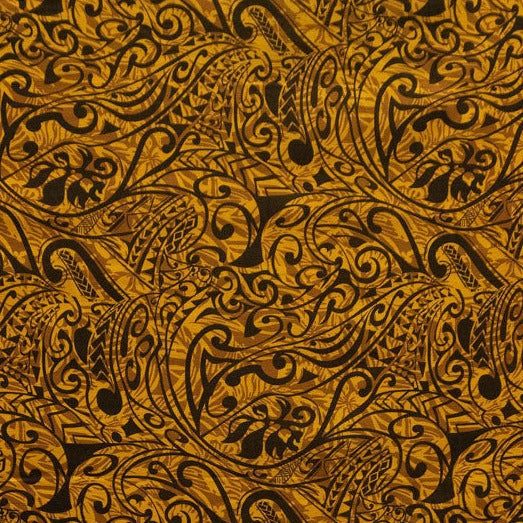 Polynesian Tribal Stems & Leaves Cotton Light Barkcloth Fabric - All Over Design, 36" X 45", 1 Yard