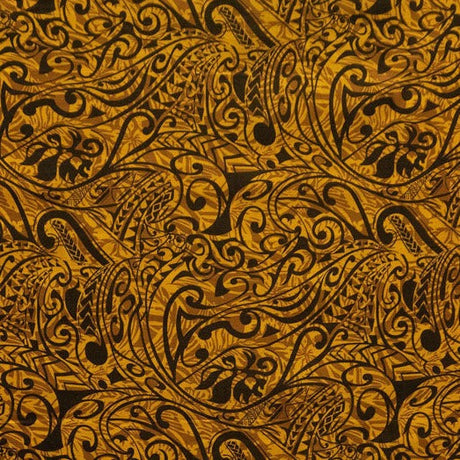 Polynesian Tribal Stems & Leaves Cotton Light Barkcloth Fabric - All Over Design, 36" X 45", 1 Yard