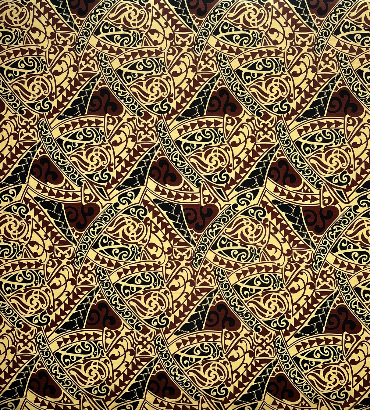 Polynesian Tribal Triangle Formation Design Light Barkcloth Fabric - Grey/Orange/Black, 45" Width (1 Yard)