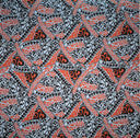 Polynesian Tribal Triangle Formation Design Light Barkcloth Fabric - Grey/Orange/Black, 45" Width (1 Yard)
