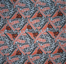 Polynesian Tribal Triangle Formation Design Light Barkcloth Fabric - Grey/Orange/Black, 45" Width (1 Yard)