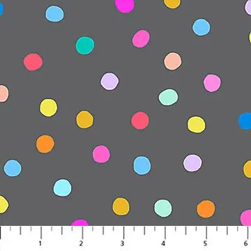 Cotton Print Pompoms Gray Multi Dewfall Fabric 44/45"