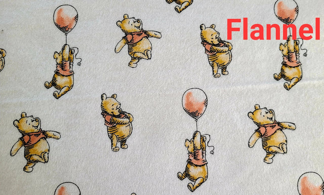 Flannel Fabric Disney Winnie the Pooh Balloon on White
