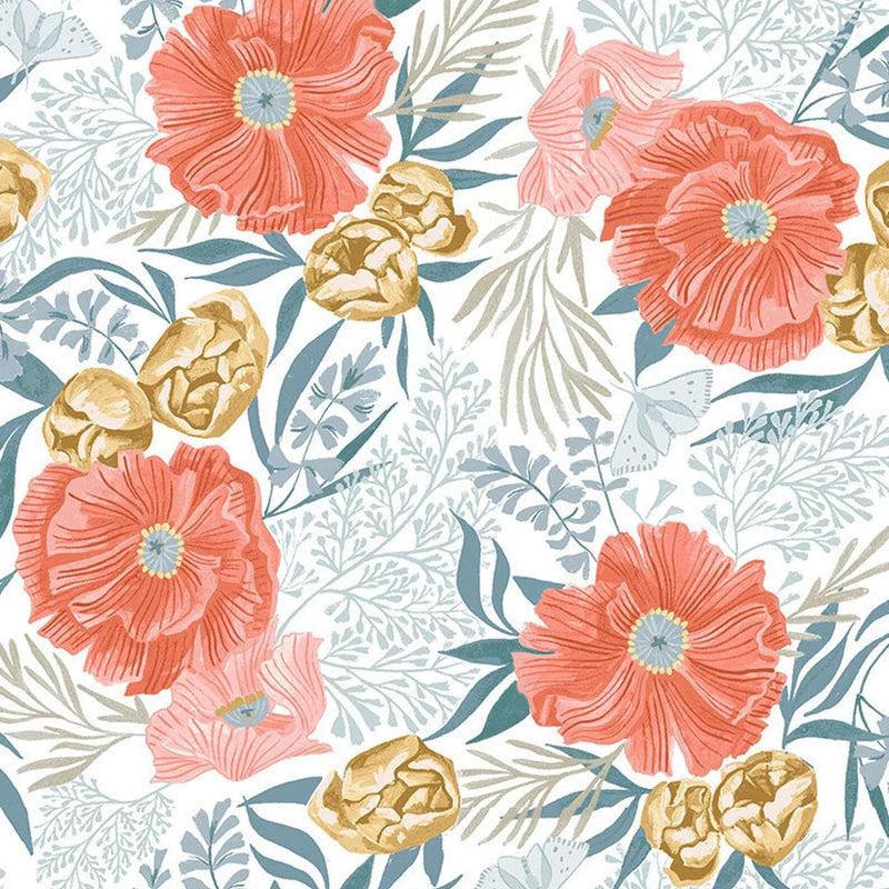 Quilting Cotton Poppy Prairie Dear Stella Floral By the Yard