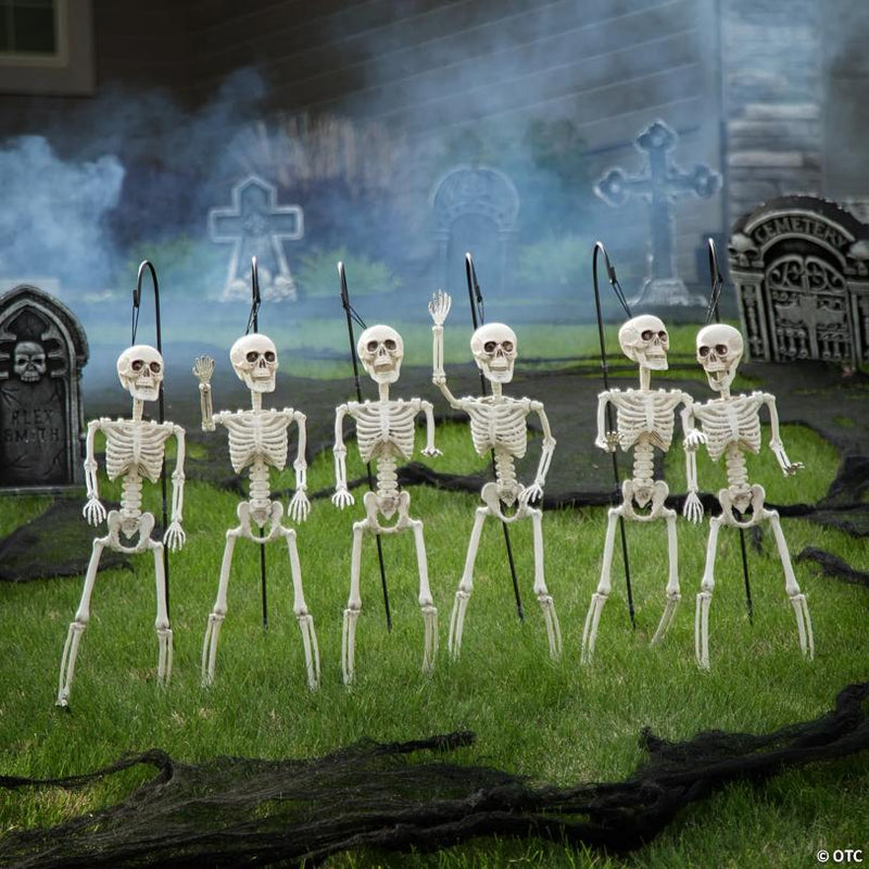 RADYAN 12-Piece Posable Skeletons and Shepherds Hook Halloween Decorating Kit shown in a clear product image