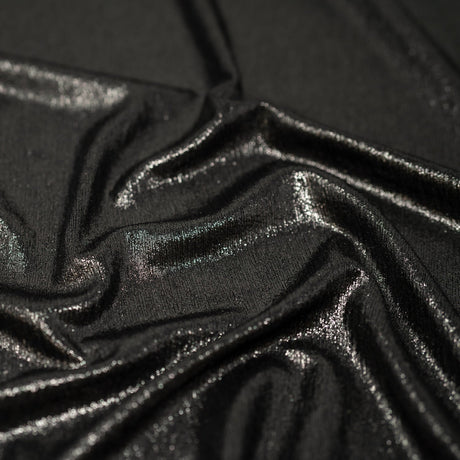 Posh Titanium Foiled Slinky Jacquard Polyester Spandex Fabric - Black/Silver, Black/Gold, Black/Fuchsia, Black/Royal, Black/Gunmetal, Black/Black, 56" Width (1 Yard)