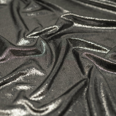 Posh Titanium Foiled Slinky Jacquard Polyester Spandex Fabric - Black/Silver, 56" Width (1 Yard)