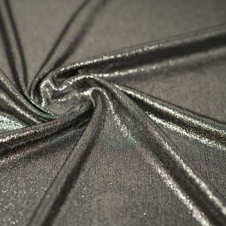 Posh Titanium Foiled Slinky Jacquard Polyester Spandex Fabric - Black/Silver, Black/Gold, Black/Fuchsia, Black/Royal, Black/Gunmetal, Black/Black, 56" Width (1 Yard)