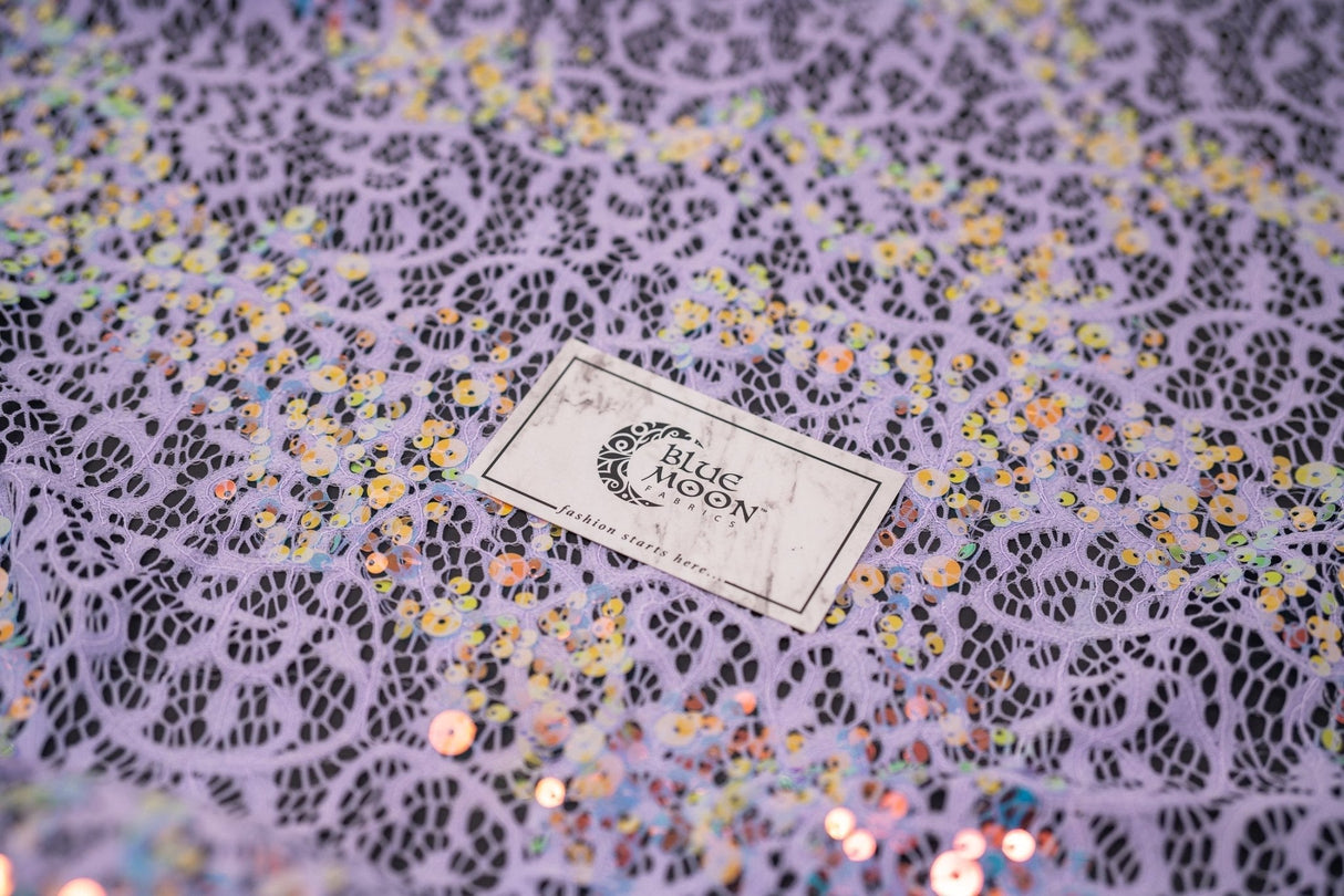 Precious Stretch Lace Sequin Nylon Spandex Fabric - Iridescent Sequin Lace, 58/60" Width (1 Yard)
