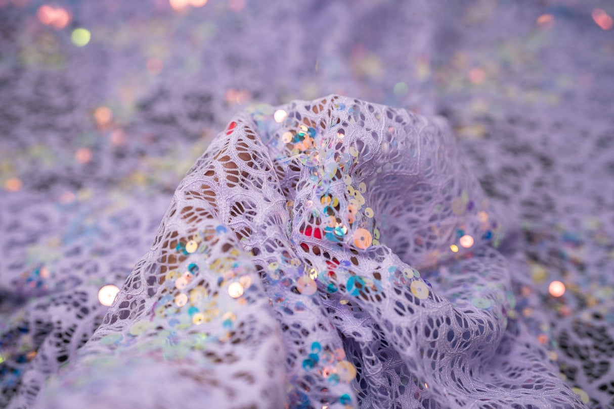 Precious Stretch Lace Sequin Nylon Spandex Fabric - Iridescent Sequin Lace, 58/60" Width (1 Yard)