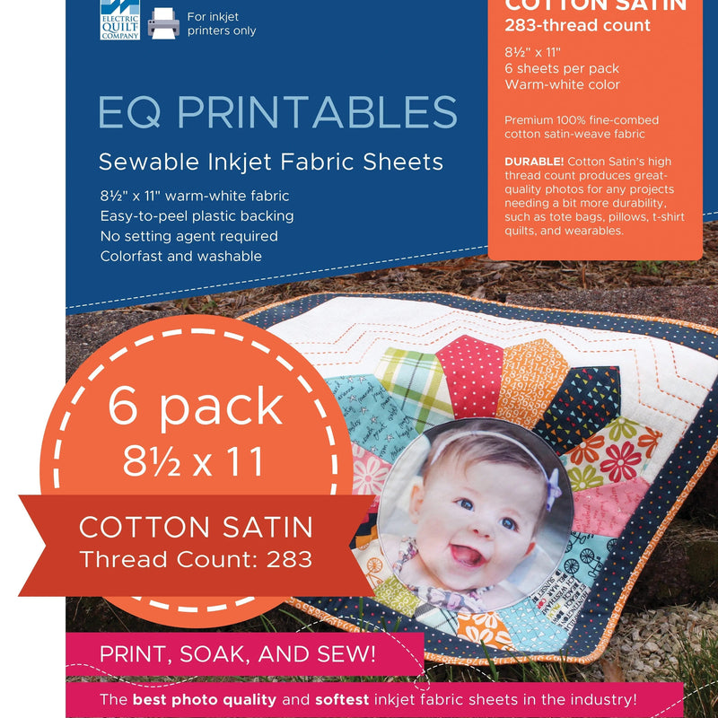 Cotton Satin Inkjet Fabric Sheets White 8.5in x 11in