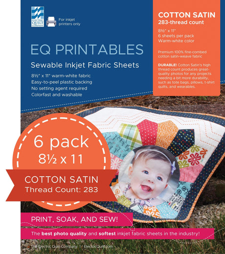 Cotton Satin Inkjet Fabric Sheets White 8.5in x 11in