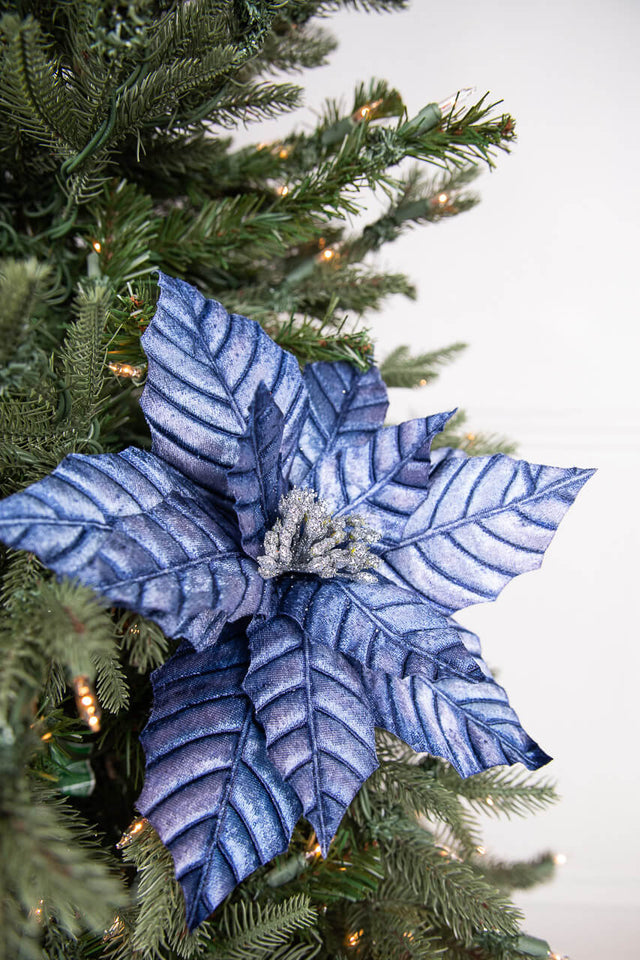22” x 12" Pressed Poinsettia Stem - Navy