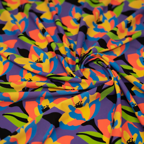 Abstract Painted Lilies Nylon Spandex Fabric - Multicolor, 55/56" Width (1 Yard)