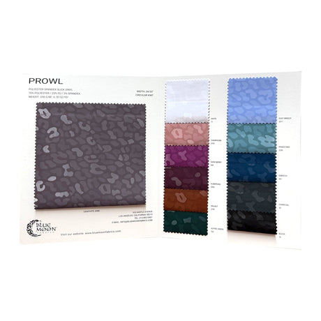 Prowl Polyester Spandex Slick Vinyl Fabric - 12 Color Swatch Card, 4-Way Stretch, Care Instructions Included (1 Card)