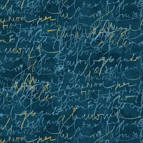 Cotton Print Prussian Fluidity Script Small Fabric