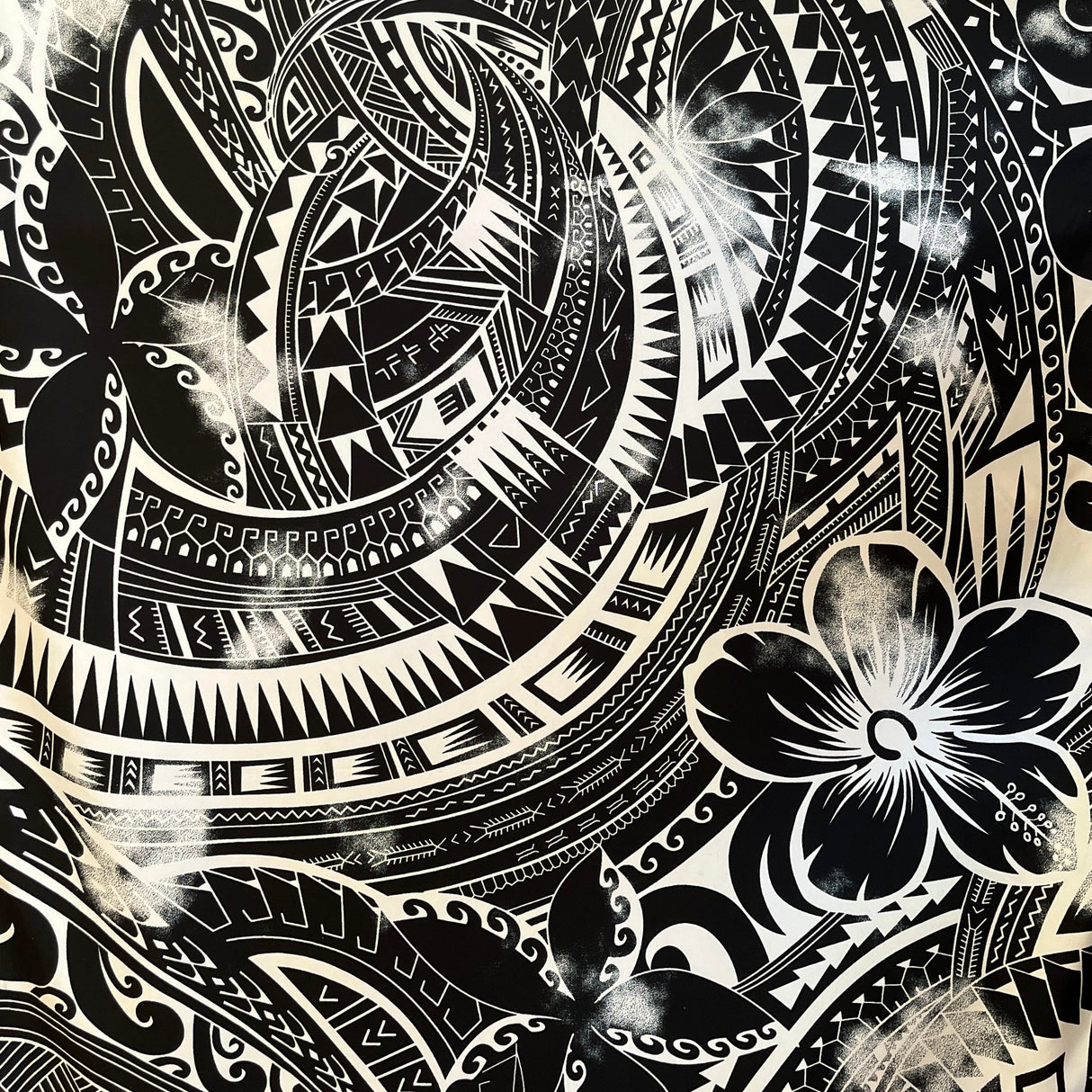 Pua Tatau Peachskin Fabric - Polynesian Tattoo Floral Print, 44/45" Width (1 Yard)