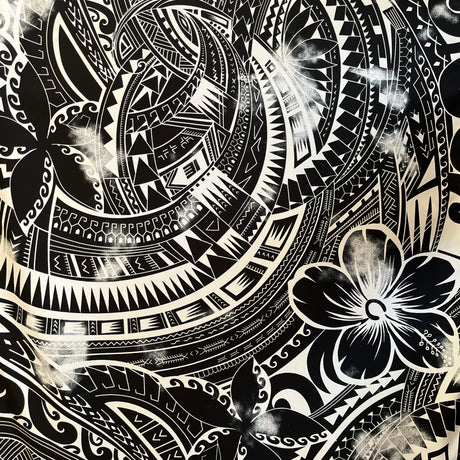 Pua Tatau Peachskin Fabric - Polynesian Tattoo Floral Print, 44/45" Width (1 Yard)