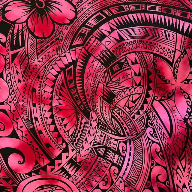Pua Tatau Peachskin Fabric - Polynesian Tattoo Floral Print, 44/45" Width (1 Yard)