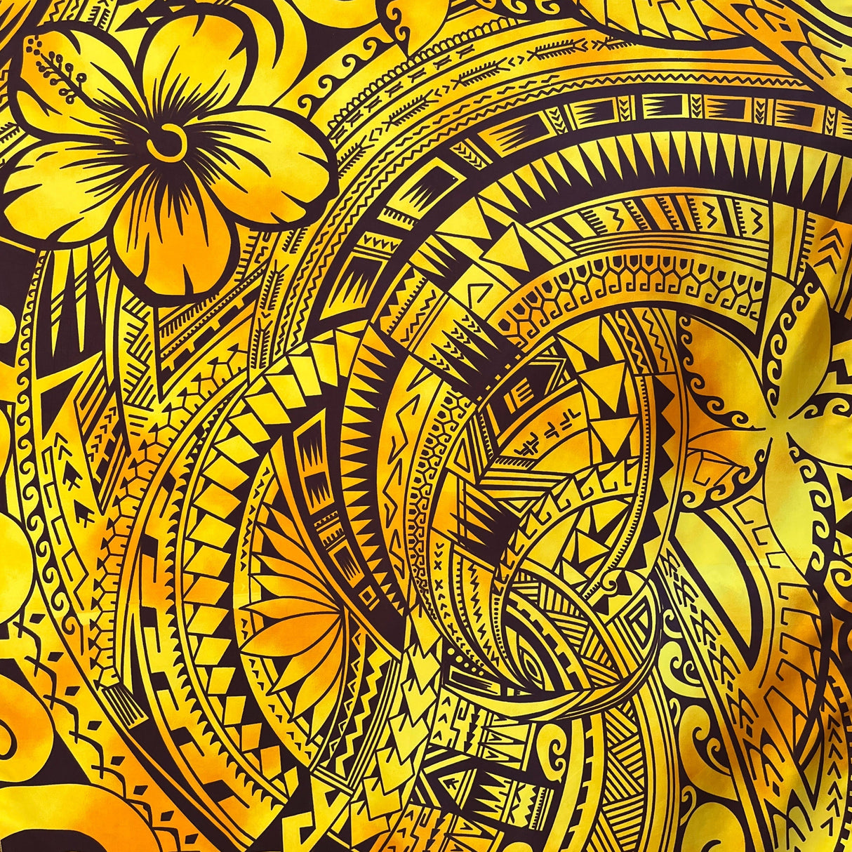 Pua Tatau Peachskin Fabric - Polynesian Tattoo Floral Print, 44/45" Width (1 Yard)