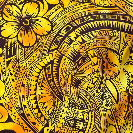 Pua Tatau Peachskin Fabric - Polynesian Tattoo Floral Print, 44/45" Width (1 Yard)