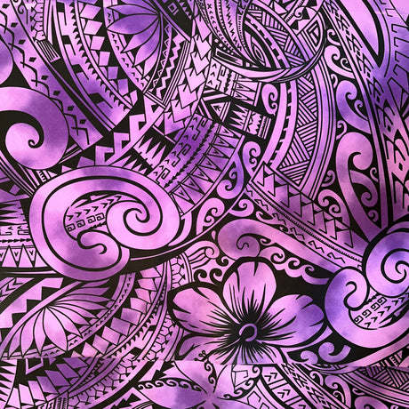 Pua Tatau Peachskin Fabric - Polynesian Tattoo Floral Print, 44/45" Width (1 Yard)