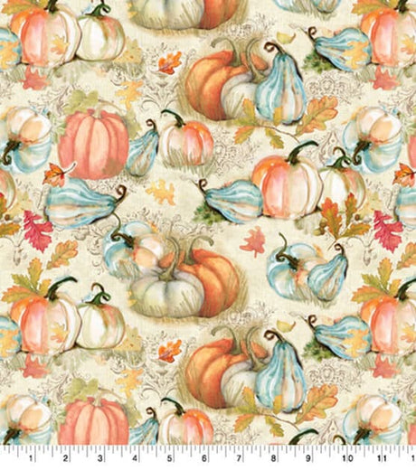 Quilting Cotton Pumpkins and Gourds Harvest Susan Winget