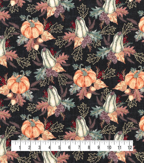 Quilting Cotton Pumpkins and Gourds on Blue Harvest Print