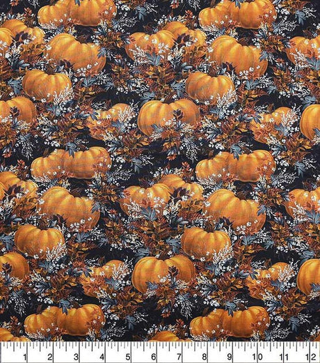 Quilting Cotton Pumpkins and Leaves Harvest Fall Theme