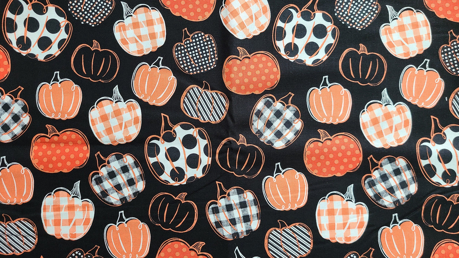 Quilting Cotton Pumpkins on Gingham Check Harvest 100% Cotton