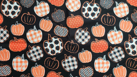 Quilting Cotton Pumpkins on Gingham Check Harvest 100% Cotton