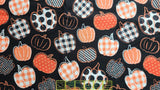 Quilting Cotton Pumpkins on Gingham Check Harvest 100% Cotton