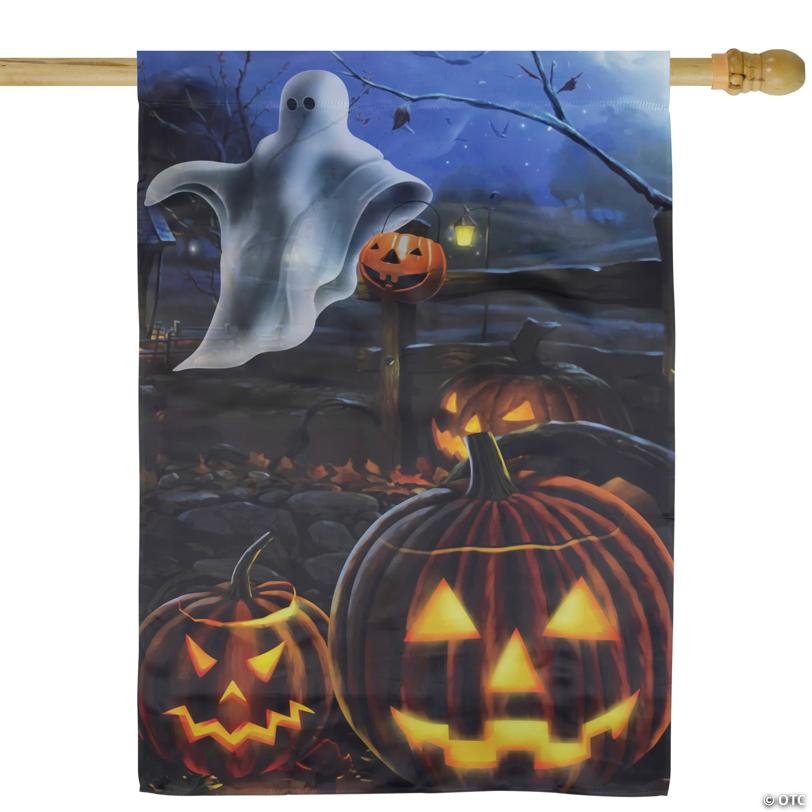 Pumpkins and Ghost Spooky Halloween Outdoor House Flag 28" x 40"
