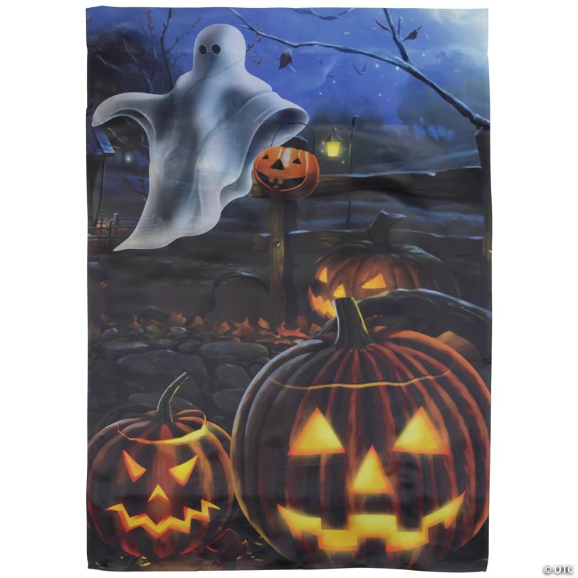 Pumpkins and Ghost Spooky Halloween Outdoor House Flag 28" x 40"