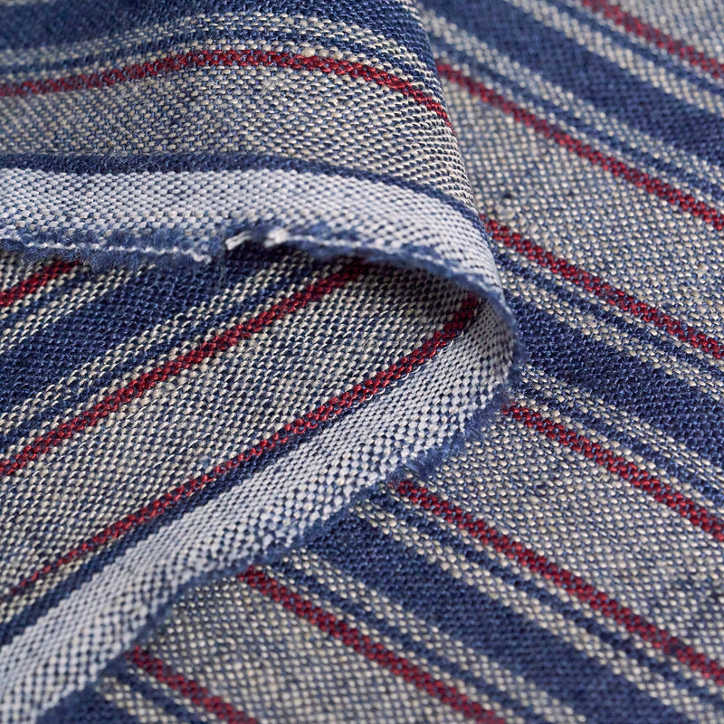 1 Yard Premium Italian Yarn Dyed Linen 3 Tone Stripe Fabric 58" Width