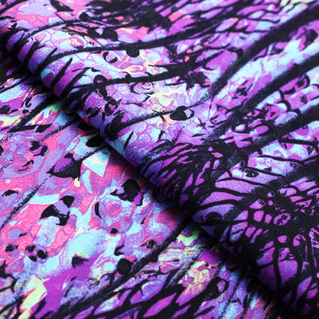 Wave Length Nylon Spandex Fabric - Purple/Pink Abstract Wave Print, 58/60" Width (1 Yard)