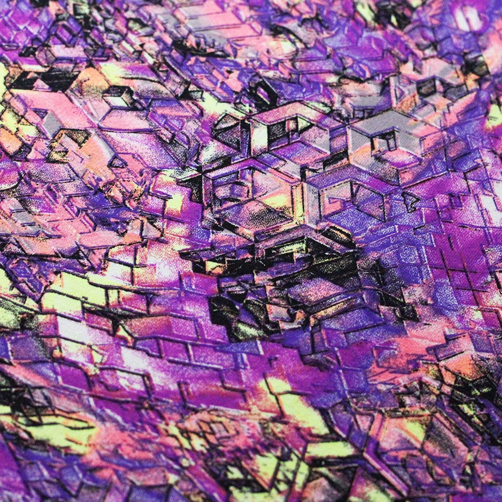 Montage Nylon Spandex Fabric - Jewel/Purple Multicolor Cube Print, Geometric Pattern, 58/60" Width (1 Yard)