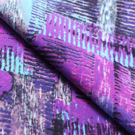 Patchwork Nylon Spandex Fabric - Blue And Pink Madras Plaid, 58-60" Width (1 Yard)