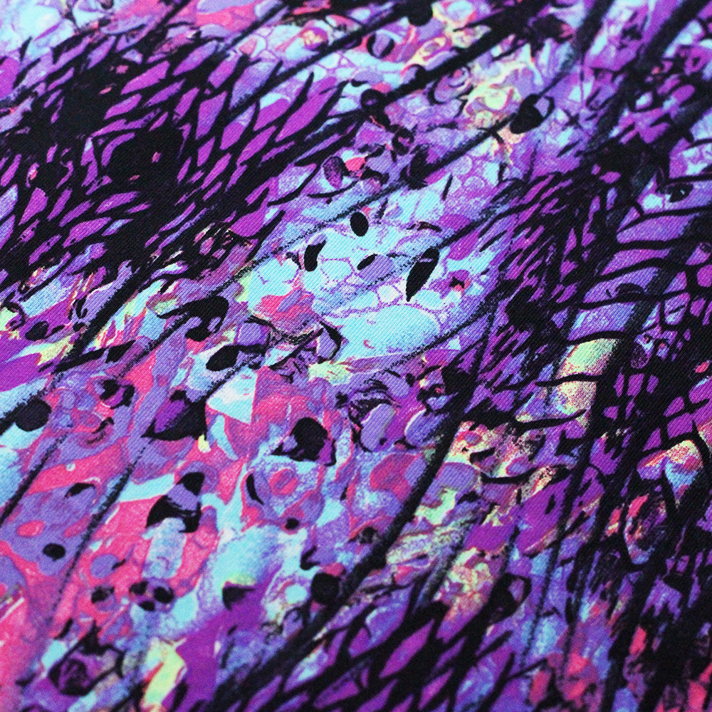 Wave Length Nylon Spandex Fabric - Purple/Pink Abstract Wave Print, 58/60" Width (1 Yard)