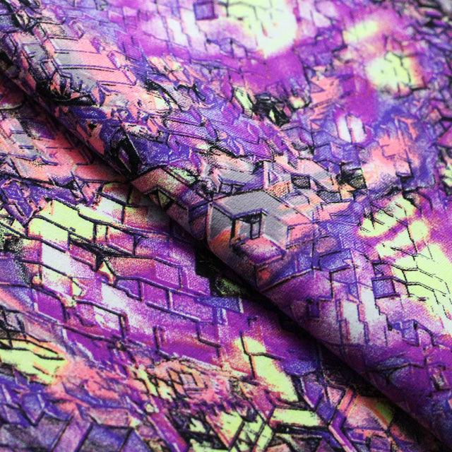 Montage Nylon Spandex Fabric - Jewel/Purple Multicolor Cube Print, Geometric Pattern, 58/60" Width (1 Yard)