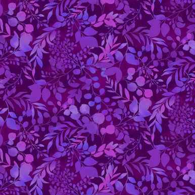Cotton Print Purple Fern & Foliage Fabric 43/44"
