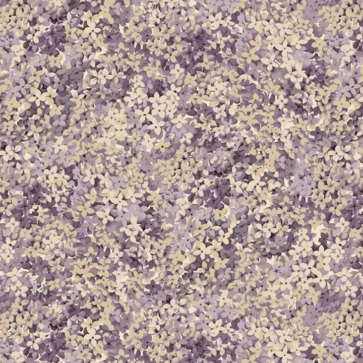 Cotton Wideback Fabric Purple Lilac Packed Flowers 108/110"