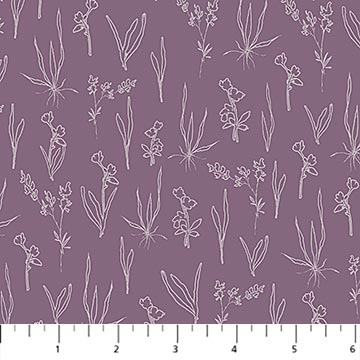 Cotton Floral Flourish Fabric Purple Line 44/45"