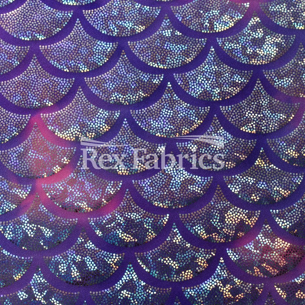 Tie Dye Monster Mermaid Nylon Spandex Fabric - Pink/Orange, Purple/Pink, Turquoise/Lime Hologram Fish Scale, 58/60" Width (1 Yard)