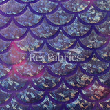 Tie Dye Monster Mermaid Nylon Spandex Fabric - Pink/Orange, Purple/Pink, Turquoise/Lime Hologram Fish Scale, 58/60" Width (1 Yard)