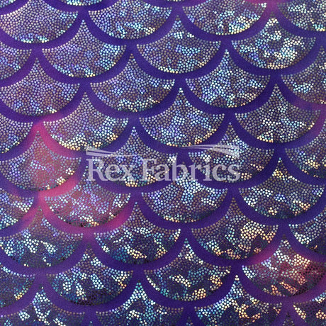 Tie Dye Monster Mermaid Nylon Spandex Fabric - Pink/Orange, Purple/Pink, Turquoise/Lime Hologram Fish Scale, 58/60" Width (1 Yard)