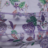1 Yard Tulle Lace Fabric with Multicolor Glitter Floral Design, 58" Wide