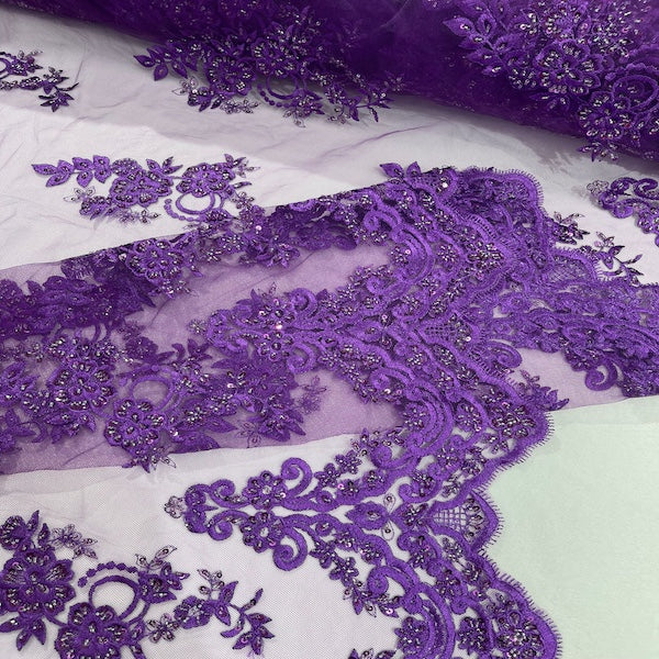 Beaded Lace Fabric Helena Floral 50" Width