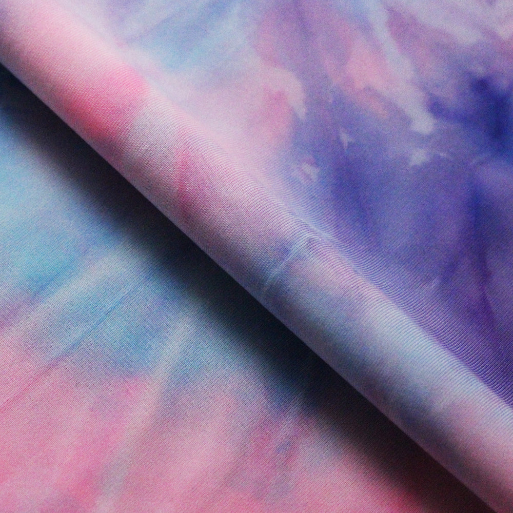 Tie Dye Tricot Poly Spandex Fabric - Firefly, Purple Power, Candy Craze, Volcano, Sun Rays, Tie-Dye Pattern, 58/60" Width (1 Yard)