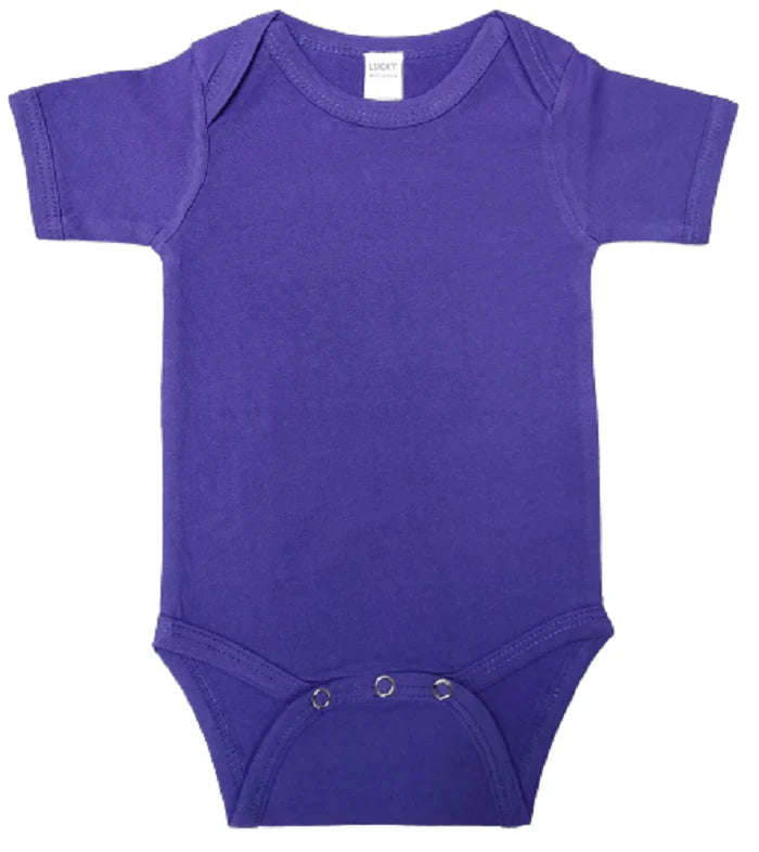 Lucky Friends 701 100% Cotton Fabric - Purple, Short Sleeve Baby Onesie (0/3-12/18)